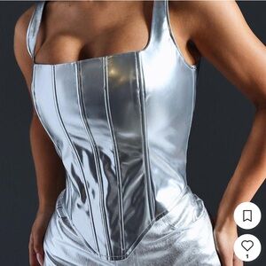 Y2K Silver Metallic Corset Top